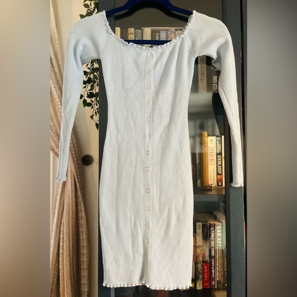 Windsor Sky Blue Ribbed Long Sleeve Dress - Picture 2 of 5